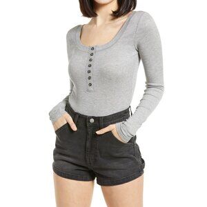 Lulus Simply The Best Henley Bodysuit, Size Large - Grey